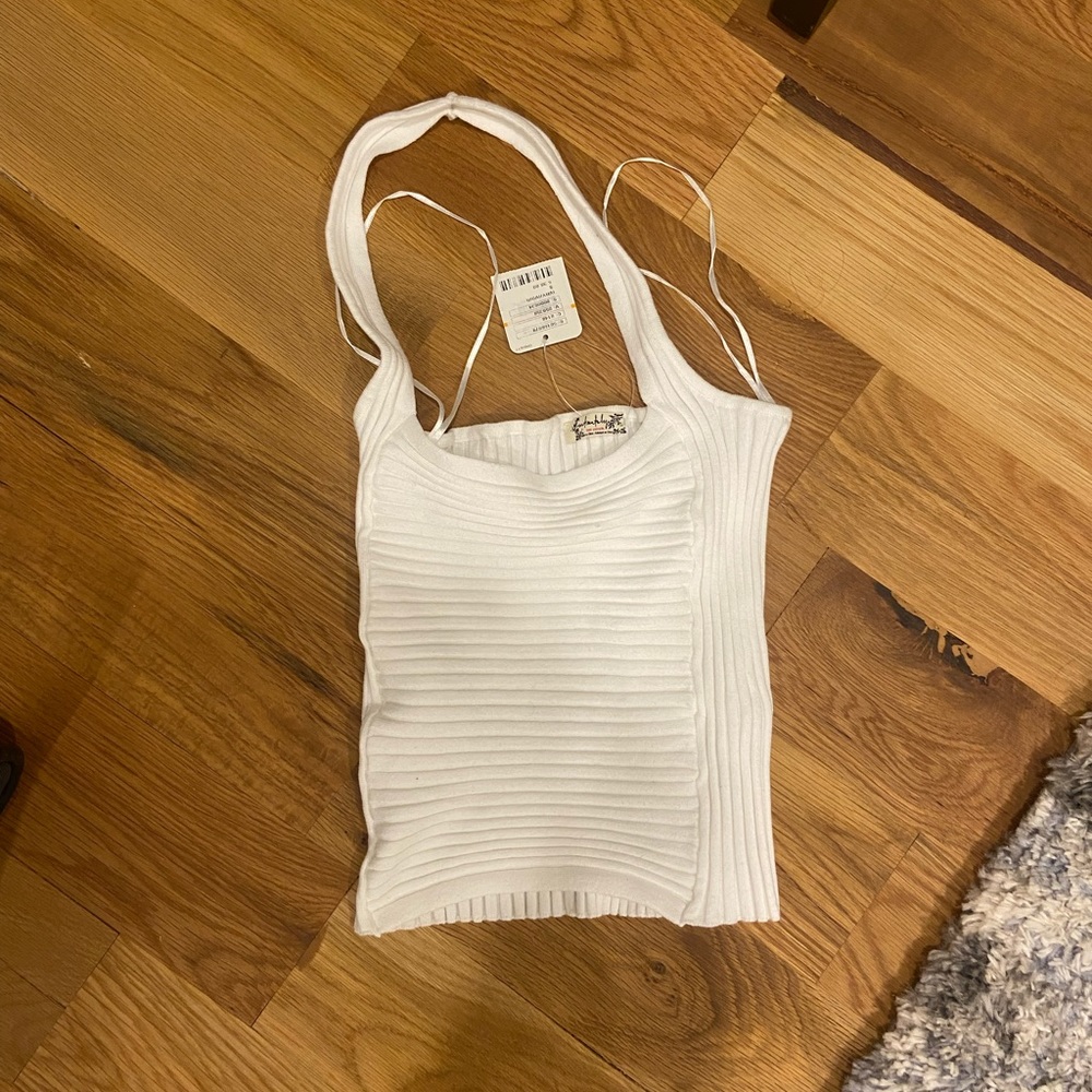 Free people white ribbed halter top, size small